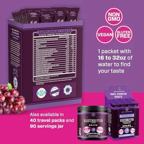 KEY NUTRIENTS Multivitamin Electrolytes Powder Packets - Fruity Grape 20 Pack - TrustMedUSA
