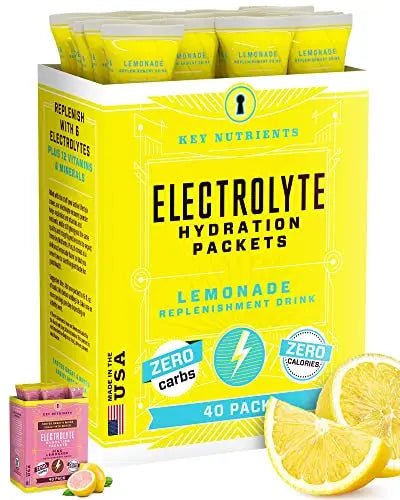 KEY NUTRIENTS Multivitamin Electrolytes Powder Packets - Refreshing Lemonade 40 Pack Hydration Packets - Travel Hydration Powder - No Sugar, No Calories, Gluten Free - Made in USA - TrustMedUSA