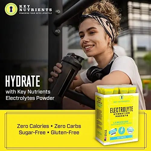KEY NUTRIENTS Multivitamin Electrolytes Powder Packets - Refreshing Lemonade 40 Pack Hydration Packets - Travel Hydration Powder - No Sugar, No Calories, Gluten Free - Made in USA - TrustMedUSA