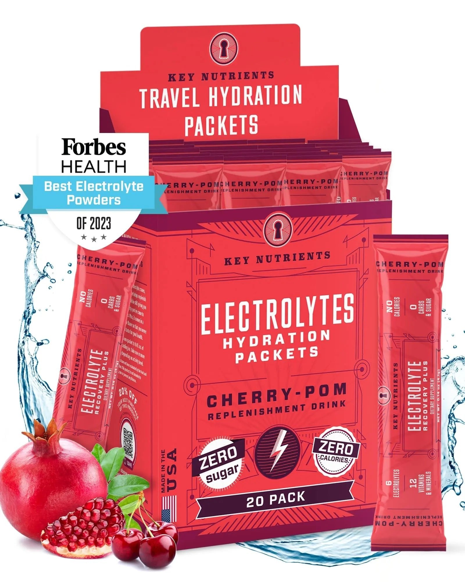 KEY NUTRIENTS Multivitamin Electrolytes Powder Packets - Sweet Cherry-Pom 20 Pack - TrustMedUSA
