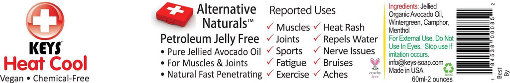 Keys Heat Cool Vegan, Chemical-Free, All Natural Therapy for Muscle Aches, Joints, and Sports Injuries made with Pure Organic Avocado Oil, Camphor, Menthol, and Wintergreen, No Petrolatum, 2 ounces - TrustMedUSA