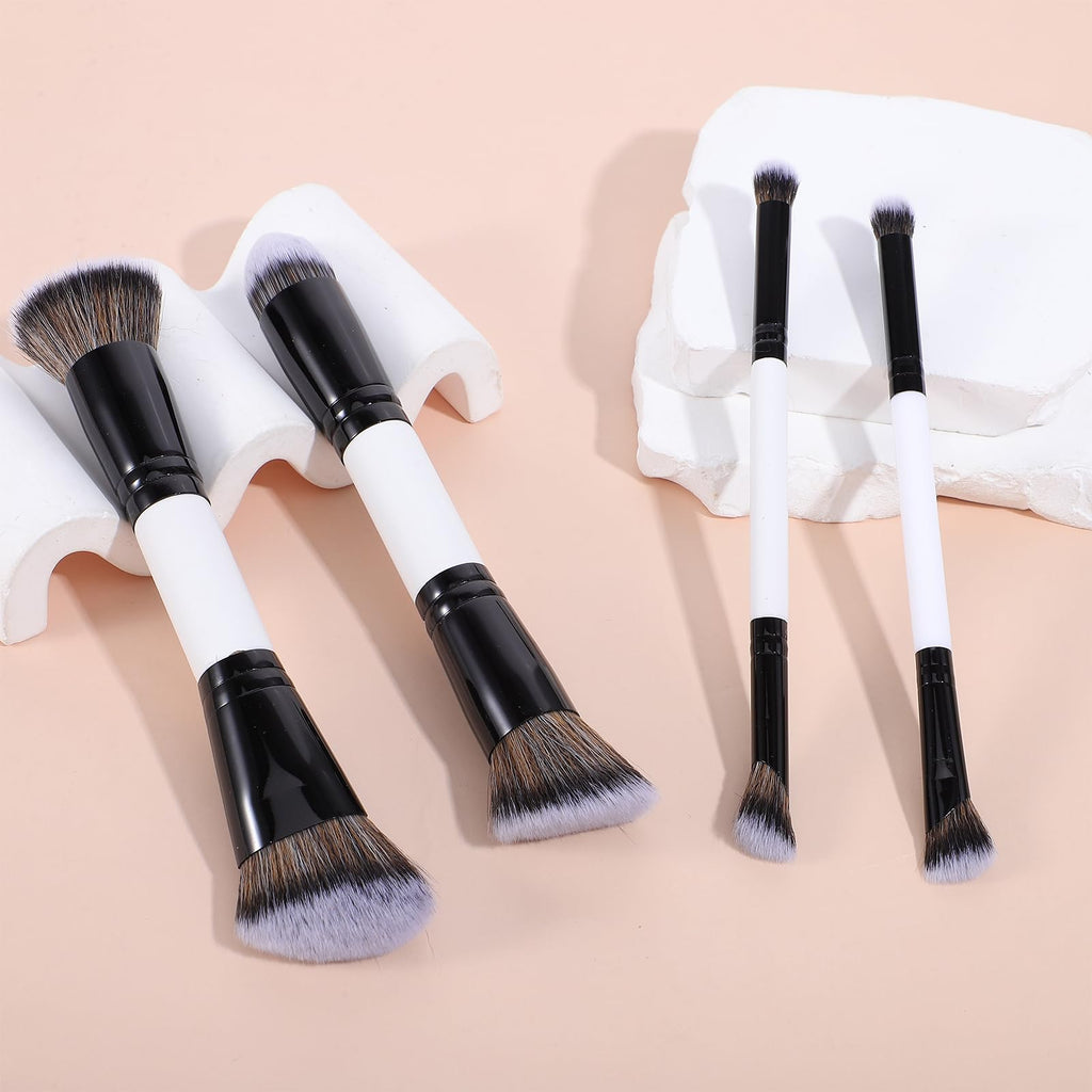 KFHENSOM 4PCS Foundation Contour Conceal Brush Set Dual-Ended Makeup Brushes Set Professional Powder Blush Concealer Eyeshadow Kabuki Foundation Brush Kit for Liquid Loose Powder Cream - TrustMedUSA