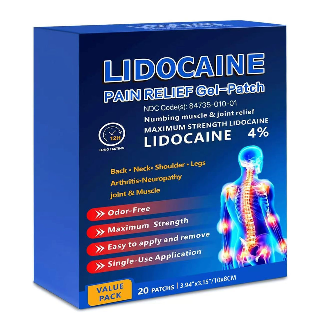 KIbabyDI Professional Lidocaine Pain Relief Patches - 20 Count | 4% Medicated Gel Patches for Targeted Joint & Muscle Comfort | Long-Lasting 12-Hour Relief, Ultra-Flexible Design -lb265 - TrustMedUSA