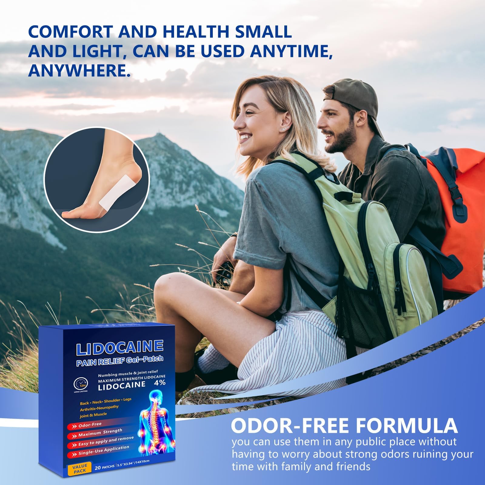 KIbabyDI Professional Lidocaine Pain Relief Patches - 20 Count | 4% Medicated Gel Patches for Targeted Joint & Muscle Comfort | Long-Lasting 12-Hour Relief, Ultra-Flexible Design -lb234 - TrustMedUSA