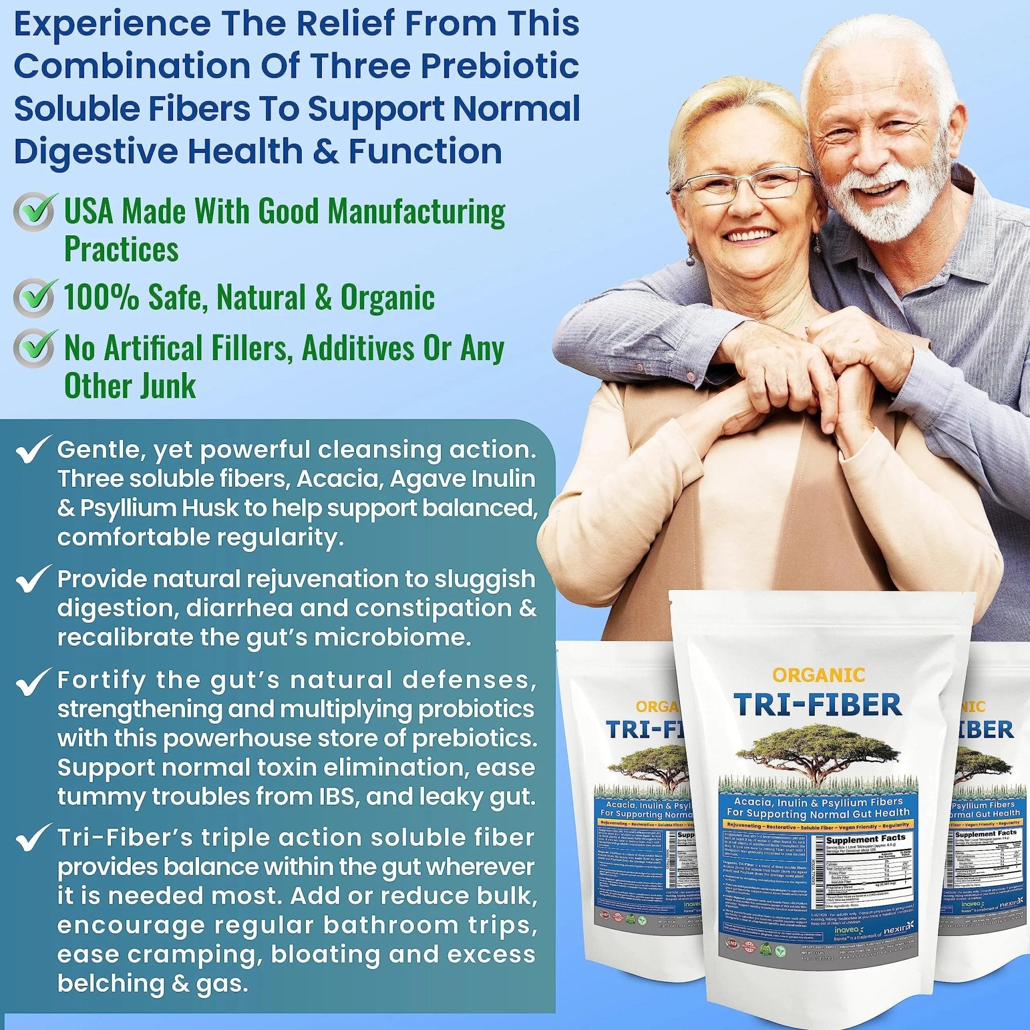 Kidney Restore Tri-Fiber Organic Soluble Fiber Powder, Unflavored High Fiber 3-in-1 - TrustMedUSA
