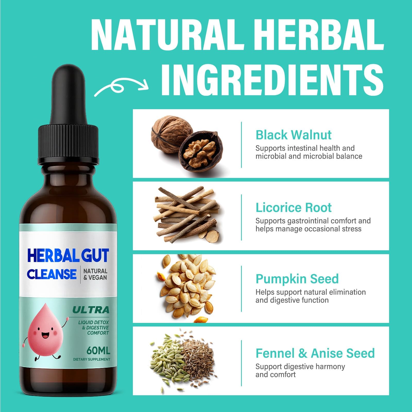 Kids Herbal Gut Cleanse Drops, Parasite Cleanse for Humans Liquid with Wormwood, Black Walnut & Probiotics, Supports Digestive & Overall Gut Health for Children (2 oz) - TrustMedUSA