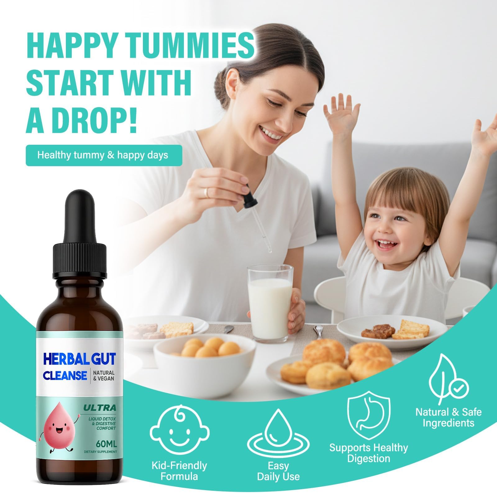 Kids Herbal Gut Cleanse Drops, Parasite Cleanse for Humans Liquid with Wormwood, Black Walnut & Probiotics, Supports Digestive & Overall Gut Health for Children (2 oz) - TrustMedUSA