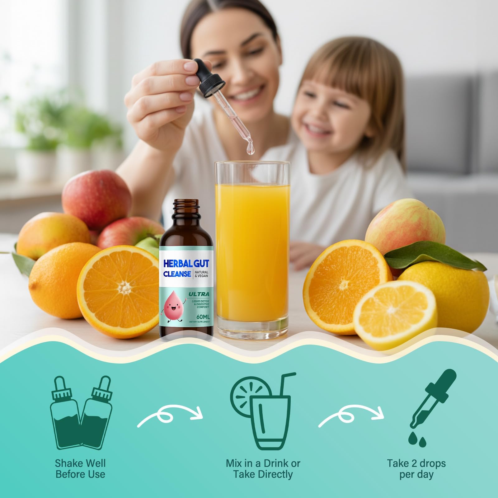 Kids Herbal Gut Cleanse Drops, Parasite Cleanse for Humans Liquid with Wormwood, Black Walnut & Probiotics, Supports Digestive & Overall Gut Health for Children (2 oz) - TrustMedUSA