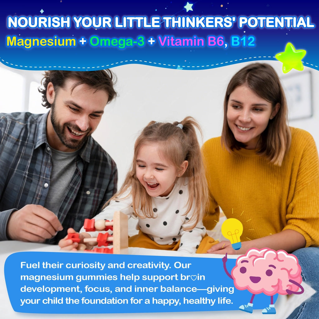 Kids Magnesium Glycinate Gummies - Magnesium Glycinate Supplement 200mg with L-theanine Omega-3 Calcium Vitamin D3 & B12 for Kids Natural Zzz at Bedtime & Overall Health - TrustMedUSA