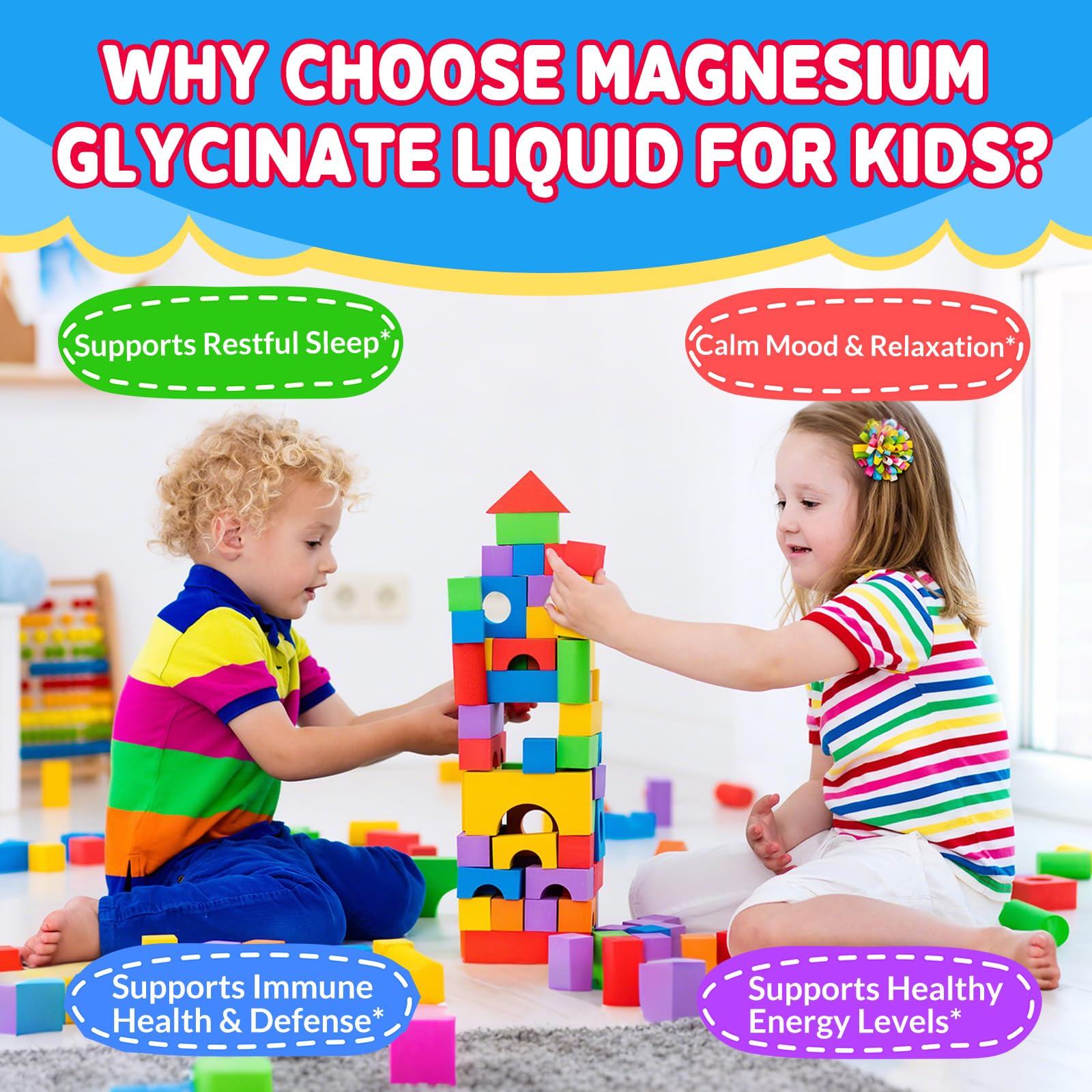 Kids Magnesium Glycinate Liquid Drops‌ – with L-Theanine, Omega-3, Vitamins B6 & D3, Zinc & Calcium – for Sleep Support, Relaxation, Focus & Brain, Bones – Strawberry Flavor, 2 Fl Oz - TrustMedUSA