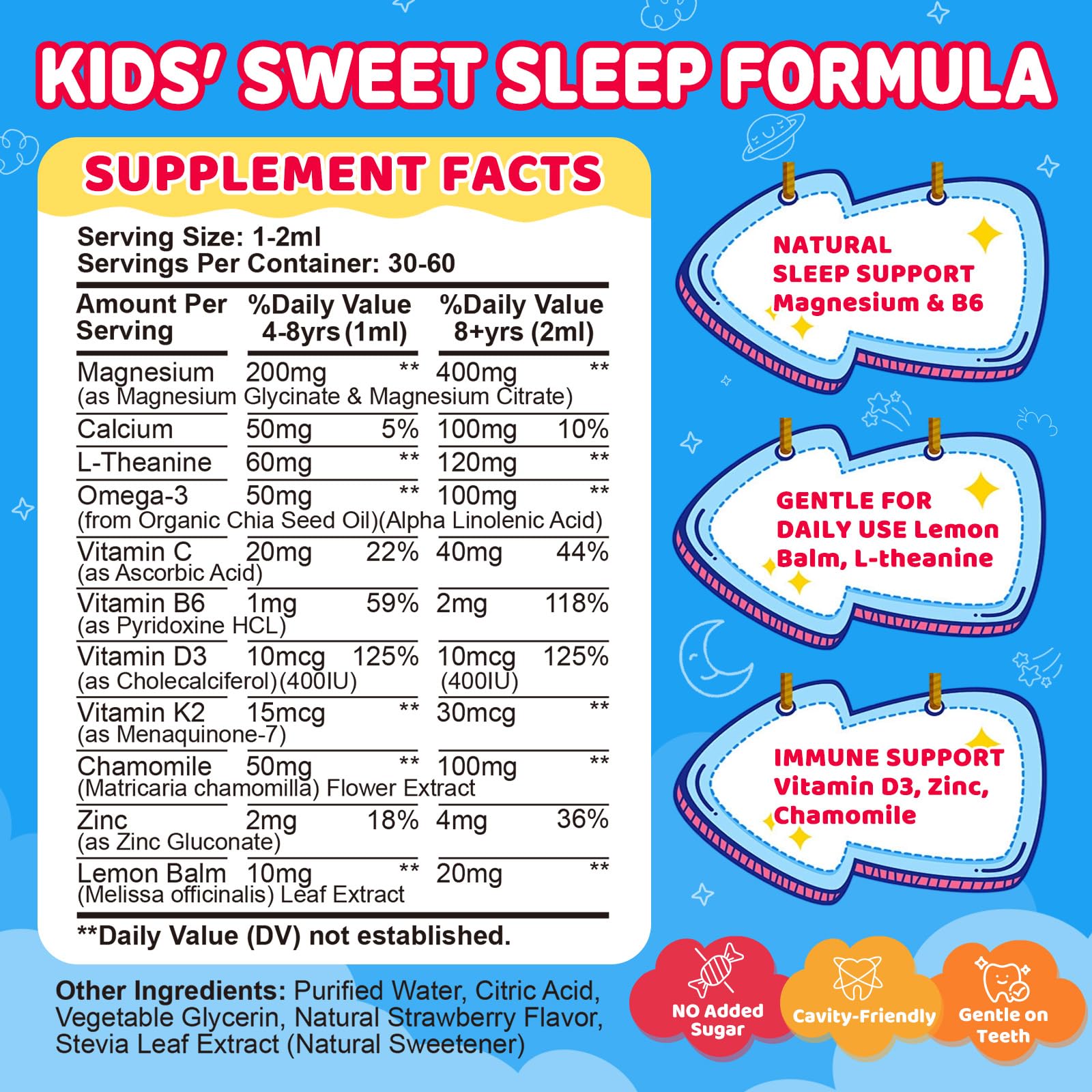 Kids Magnesium Glycinate Liquid Drops‌ – with L-Theanine, Omega-3, Vitamins B6 & D3, Zinc & Calcium – for Sleep Support, Relaxation, Focus & Brain, Bones – Strawberry Flavor, 2 Fl Oz - TrustMedUSA