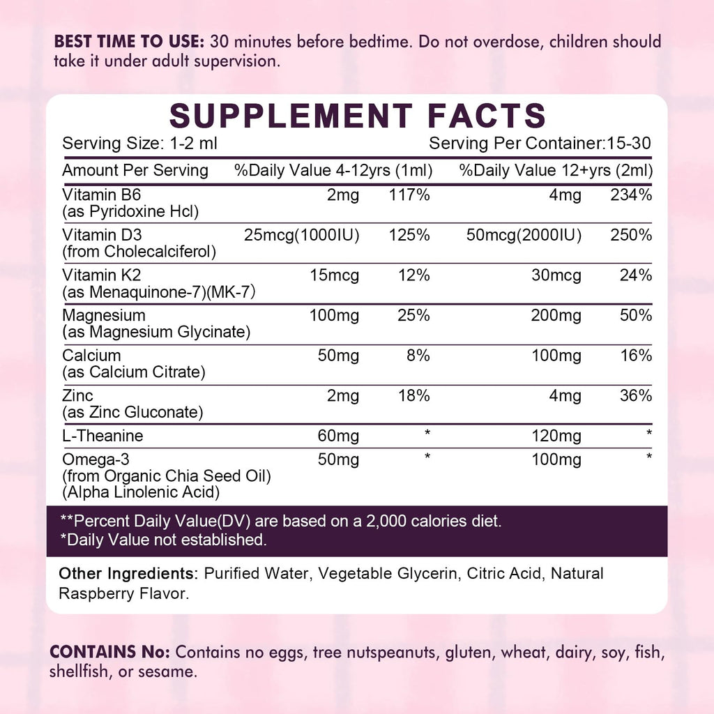 Kids Magnesium Glycinate Sleep Liquid Drops – Sleep & Calm Support with L-Theanine – Melatonin-Free, Sugar-Free Vegan Raspberry Supplement – 2 Bottles, 30ml Each - TrustMedUSA