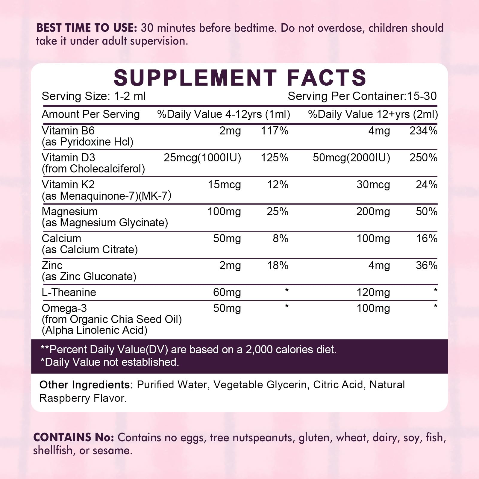 Kids Magnesium Glycinate Sleep Liquid Drops – Sleep & Calm Support with L-Theanine – Melatonin-Free, Sugar-Free Vegan Raspberry Supplement – 2 Bottles, 30ml Each - TrustMedUSA