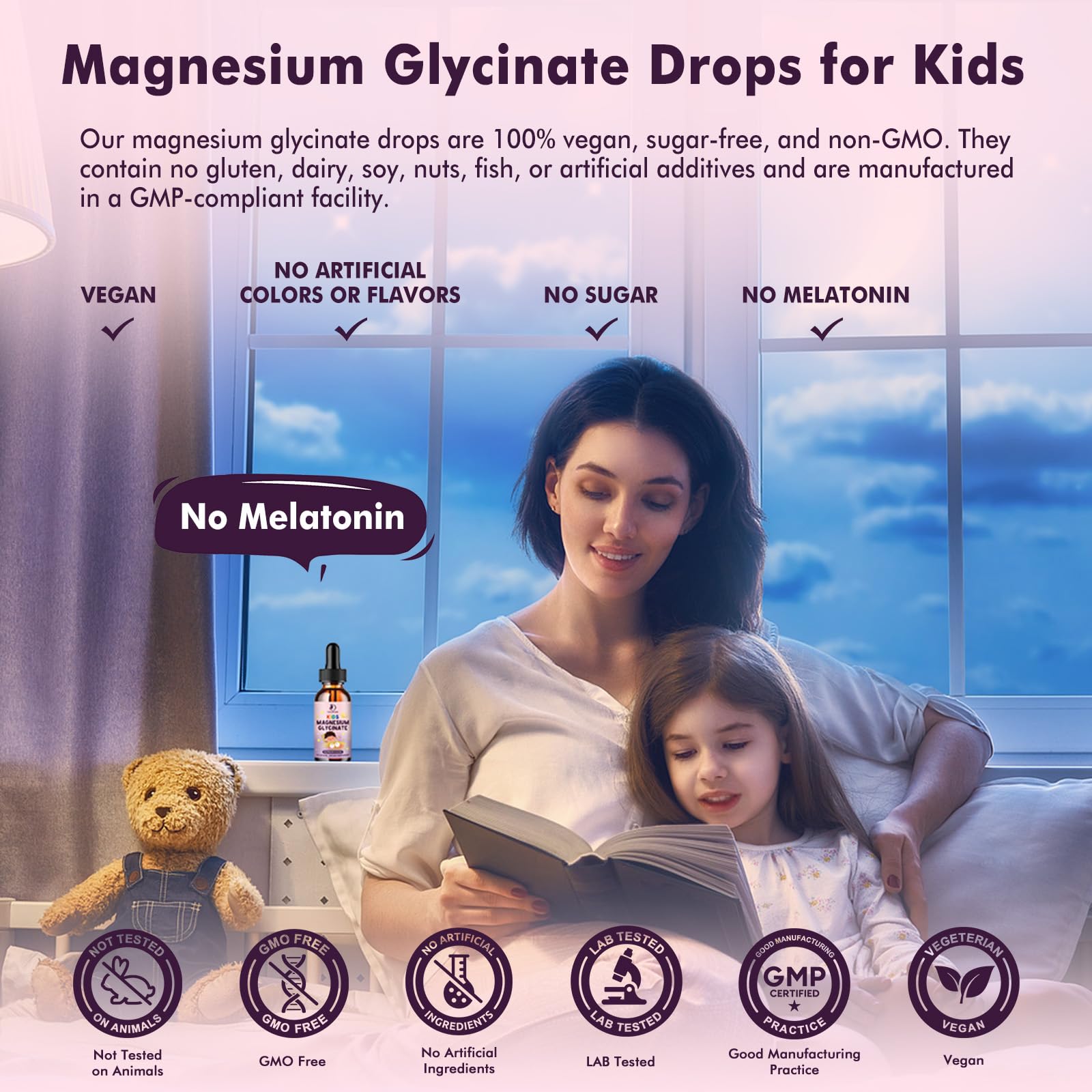 Kids Magnesium Glycinate Sleep Liquid Drops – Sleep & Calm Support with L-Theanine – Melatonin-Free, Sugar-Free Vegan Raspberry Supplement – 2 Bottles, 30ml Each - TrustMedUSA