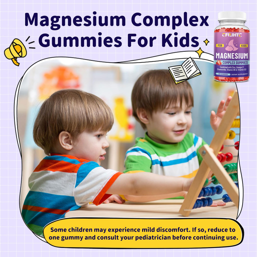 Kids Magnesium Gummies-Magnesium Glycinate Gummies for Kids Supplement-w/Zinc, Chamomile, Omega-3, Vitamin B6, D3 - for Sleep, Relaxation, Brain, Bones, Children's Calm, Sugar Free Strawberry 60ct - TrustMedUSA