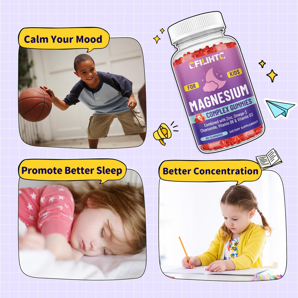 Kids Magnesium Gummies-Magnesium Glycinate Gummies for Kids Supplement-w/Zinc, Chamomile, Omega-3, Vitamin B6, D3 - for Sleep, Relaxation, Brain, Bones, Children's Calm, Sugar Free Strawberry 60ct - TrustMedUSA