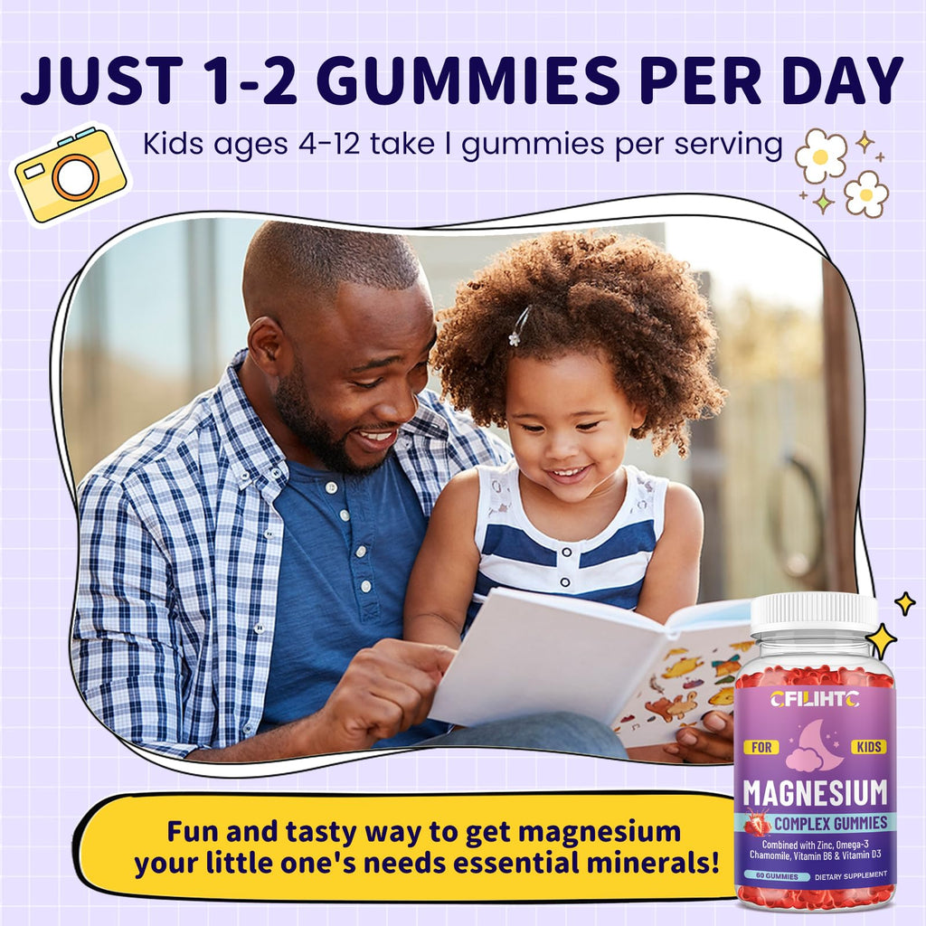 Kids Magnesium Gummies-Magnesium Glycinate Gummies for Kids Supplement-w/Zinc, Chamomile, Omega-3, Vitamin B6, D3 - for Sleep, Relaxation, Brain, Bones, Children's Calm, Sugar Free Strawberry 60ct - TrustMedUSA