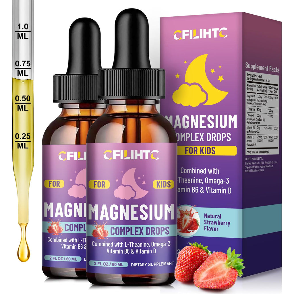 Kids Magnesium Liquid Drops-Magnesium Glycinate Liquid for Kids Supplement-w/L-theanine, Omega-3, Vitamin B6, D3 - for Sleep, Relaxation, Brain, Bones - 4 Fl Oz Children's Calm - TrustMedUSA