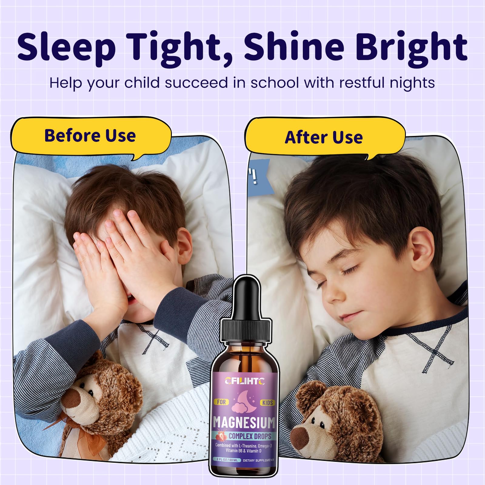 Kids Magnesium Liquid Drops-Magnesium Glycinate Liquid for Kids Supplement-w/L-theanine, Omega-3, Vitamin B6, D3 - for Sleep, Relaxation, Brain, Bones - 4 Fl Oz Children's Calm - TrustMedUSA