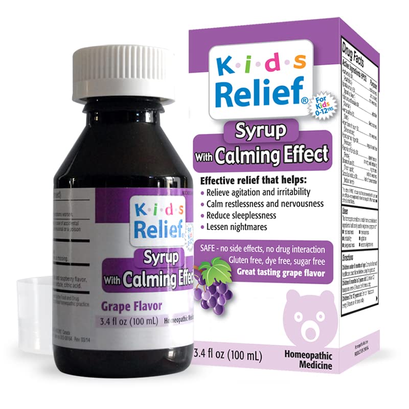 Kids Relief Syrup with Calming Effect, for Kids 0-12 Yrs, Grape Flavor, Gluten and Dye Free, No Added Sugar, 3.4 oz - TrustMedUSA