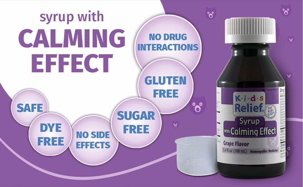Kids Relief Syrup with Calming Effect, for Kids 0-12 Yrs, Grape Flavor, Gluten and Dye Free, No Added Sugar, 3.4 oz - TrustMedUSA