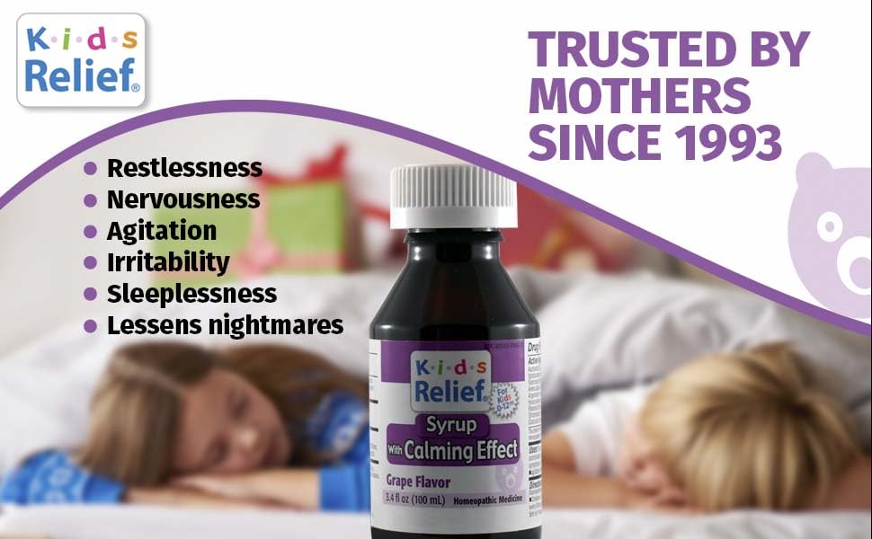 Kids Relief Syrup with Calming Effect, for Kids 0-12 Yrs, Grape Flavor, Gluten and Dye Free, No Added Sugar, 3.4 oz - TrustMedUSA