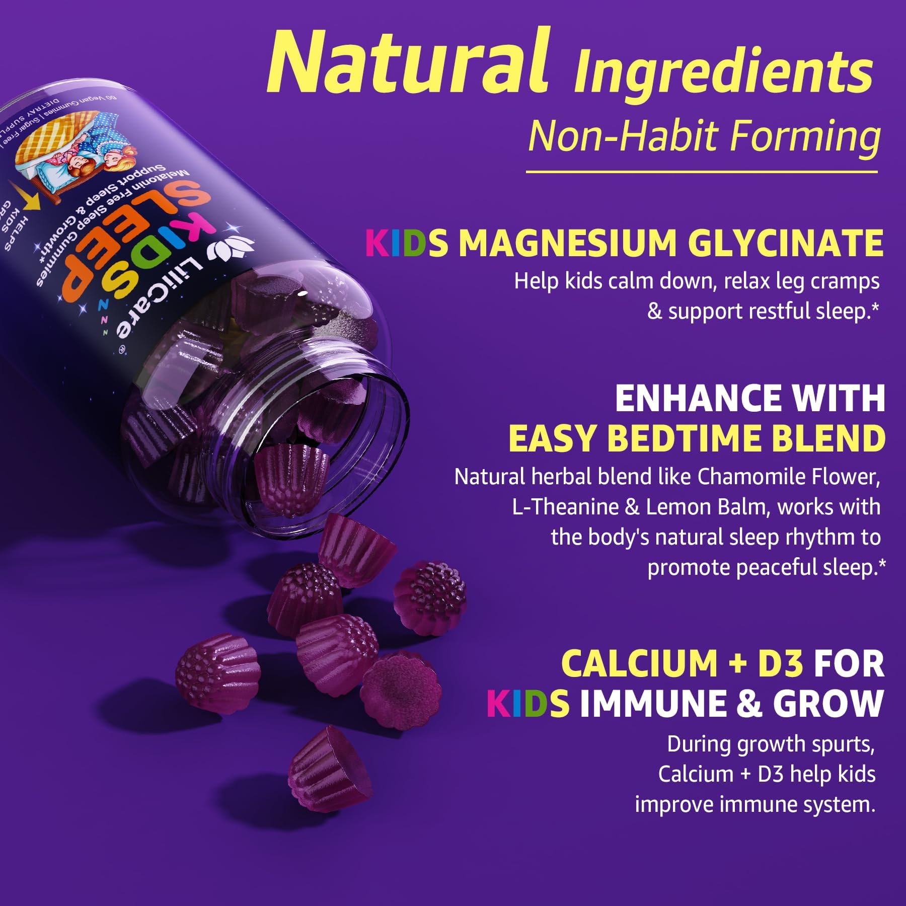Kids Sleep Gummies - Magnesium Glycinate Gummies, Melatonin Free Sleep Aid | Magnesium, Calcium, D3, B6, L Theanine - TrustMedUSA