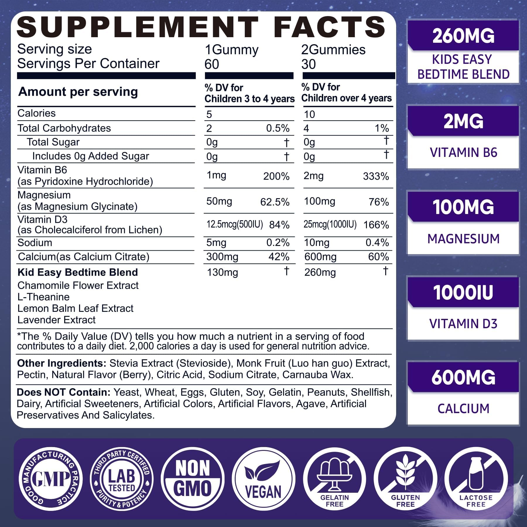 Kids Sleep Gummies - Magnesium Glycinate Gummies, Melatonin Free Sleep Aid | Magnesium, Calcium, D3, B6, L Theanine - TrustMedUSA
