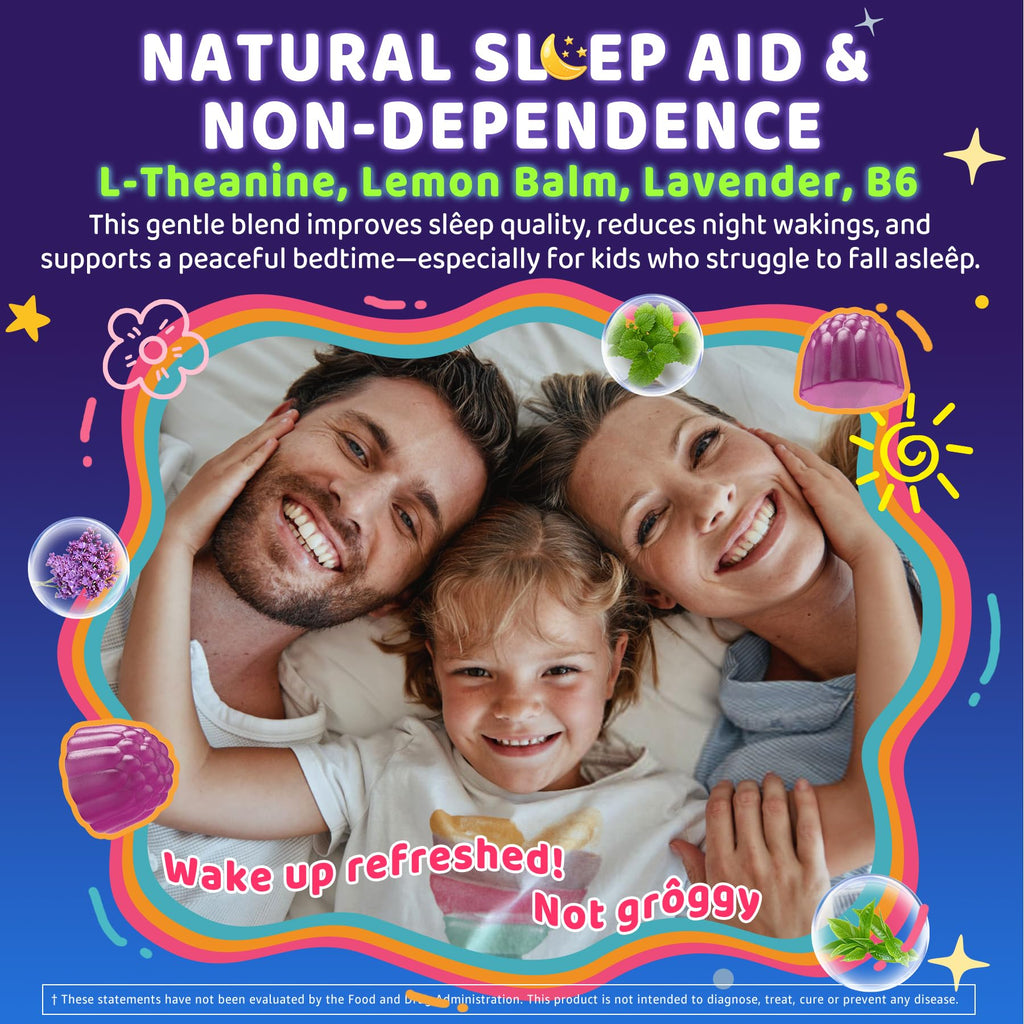Kids Sleep Gummies, NO Melatonin Sleep Aid Gummies w/ Magnesium Glycinate, Magnesium Malate, L-Theanine, Lavender, B6, Zinc, D3K2 for Restful Sleep, Relax Brain & Muscle, Immune Support, Non-GMO 1Pack - TrustMedUSA