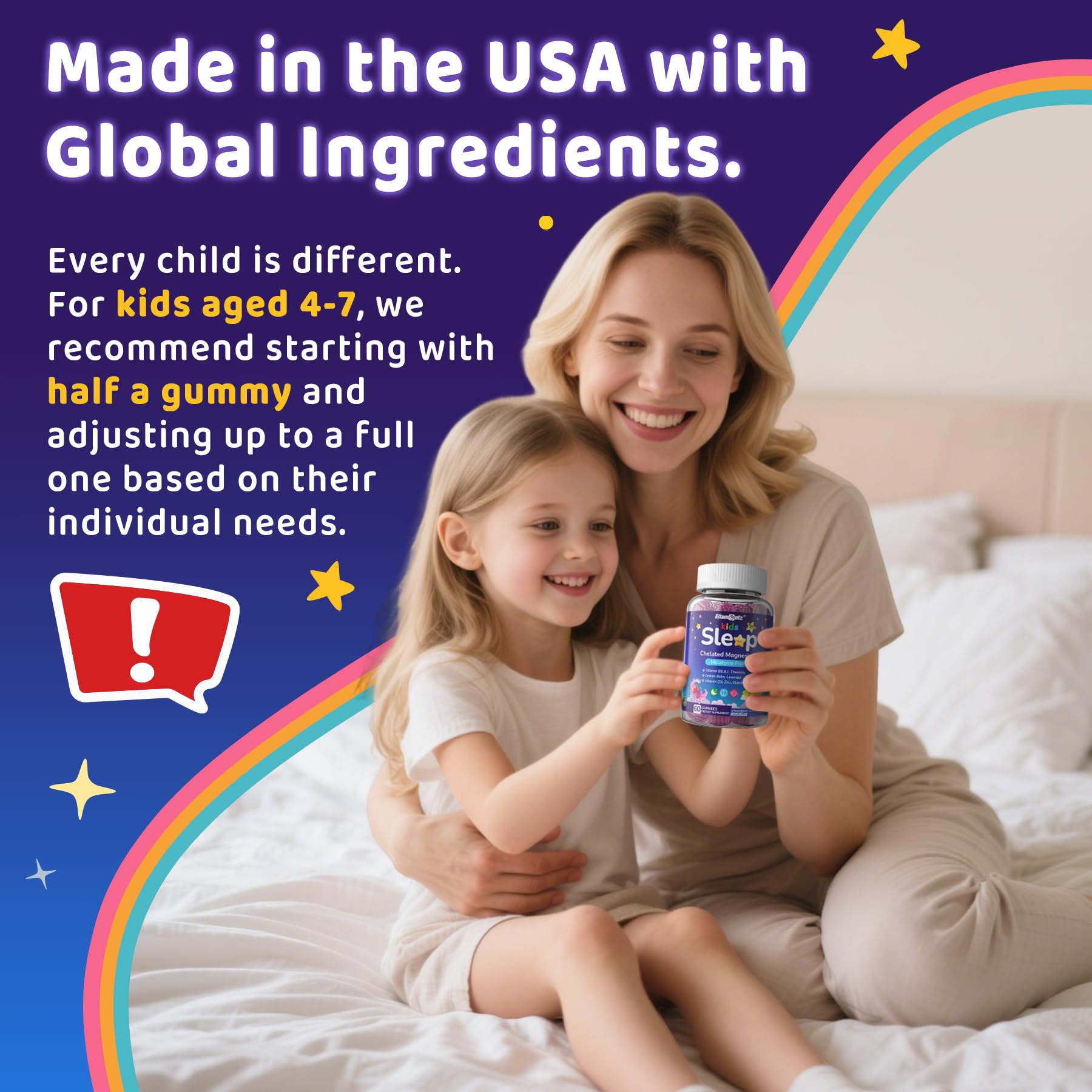 Kids Sleep Gummies, NO Melatonin Sleep Aid Gummies w/ Magnesium Glycinate, Magnesium Malate, L-Theanine, Lavender, B6, Zinc, D3K2 for Restful Sleep, Relax Brain & Muscle, Immune Support, Non-GMO 1Pack - TrustMedUSA