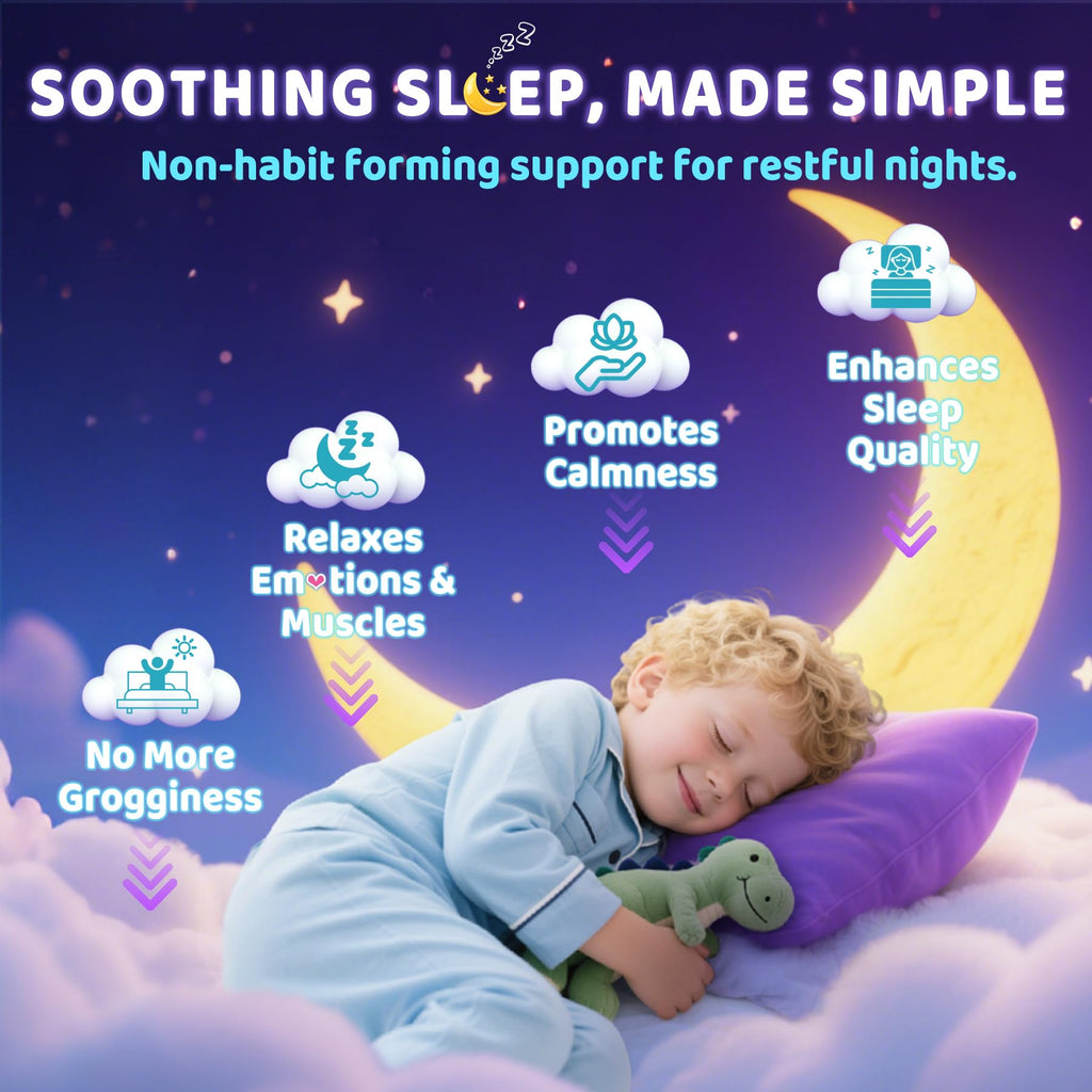 Kids Sleep Gummies, NO Melatonin Sleep Aid Gummies w/ Magnesium Glycinate, Magnesium Malate, L-Theanine, Lavender, B6, Zinc, D3K2 for Restful Sleep, Relax Brain & Muscle, Immune Support, Non-GMO 1Pack - TrustMedUSA