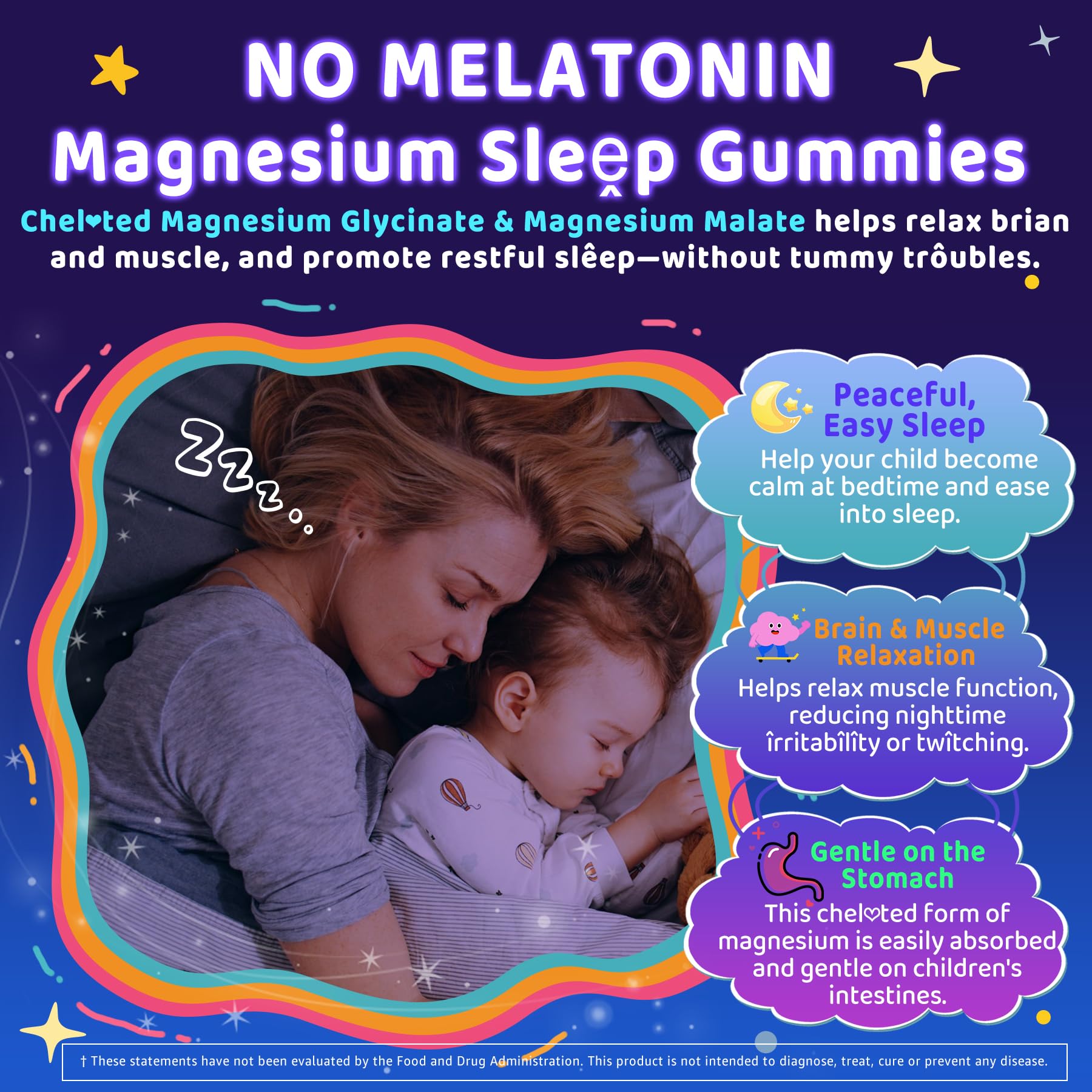 Kids Sleep Gummies, NO Melatonin Sleep Aid Gummies w/ Magnesium Glycinate, Magnesium Malate, L-Theanine, Lavender, B6, Zinc, D3K2 for Restful Sleep, Relax Brain & Muscle, Immune Support, Non-GMO 1Pack - TrustMedUSA