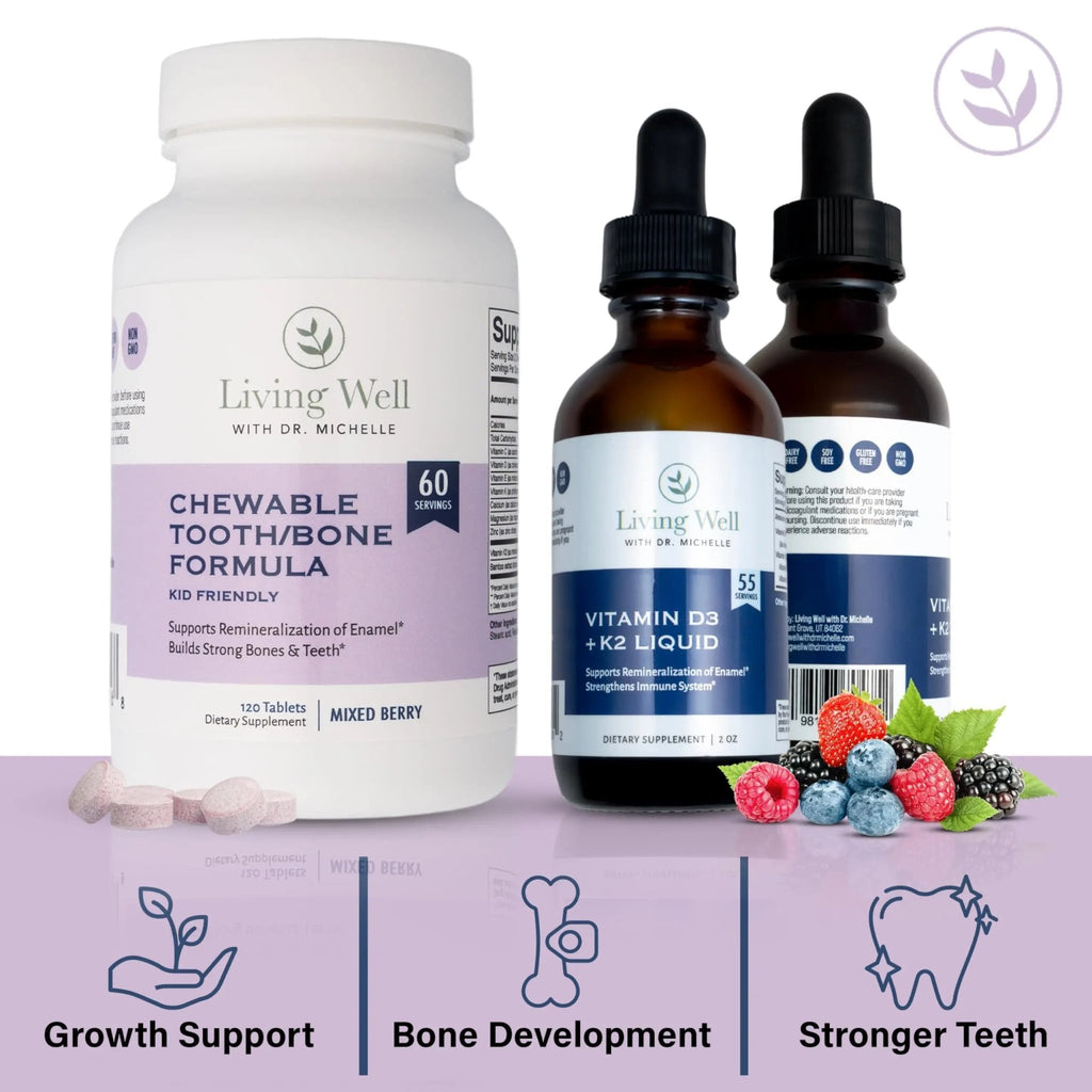 Kids Tooth & Bone Support Bundle | Chewable Calcium + D3 K2 & Liquid Vitamin D Supplement | Dentist-Developed | Strong Teeth, Enamel & Bone Health for Kids | Fluoride-Free, Non-GMO, Gluten-Free - TrustMedUSA