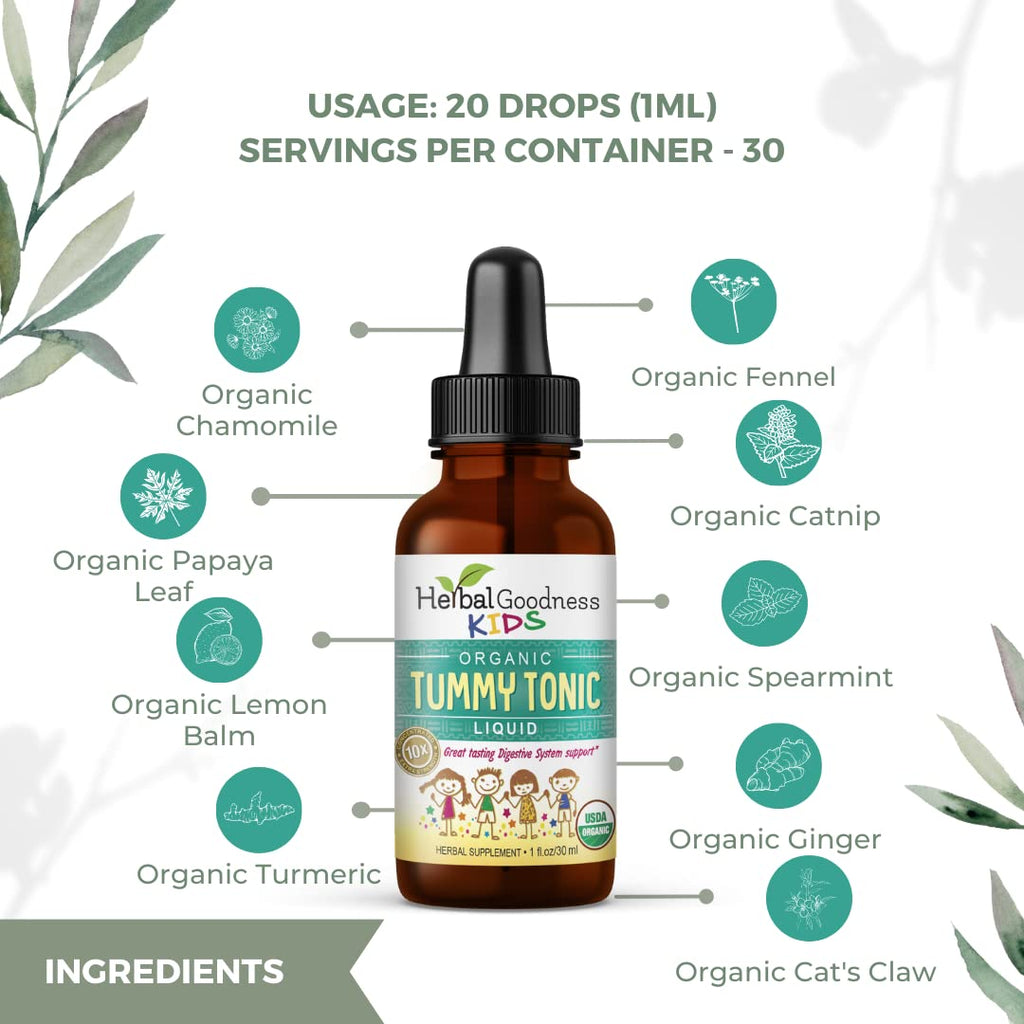 Kids Tummy Support Tonic Liquid Extract, Tasty Digestive System Support Supplement for Kids -1oz - Herbal Goodness - TrustMedUSA