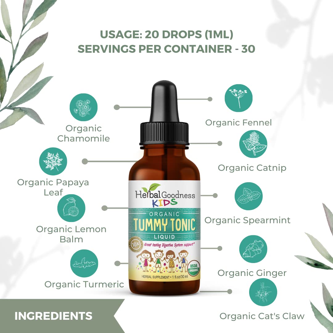 Kids Tummy Support Tonic Liquid Extract, Tasty Digestive System Support Supplement for Kids -1oz - Herbal Goodness - TrustMedUSA