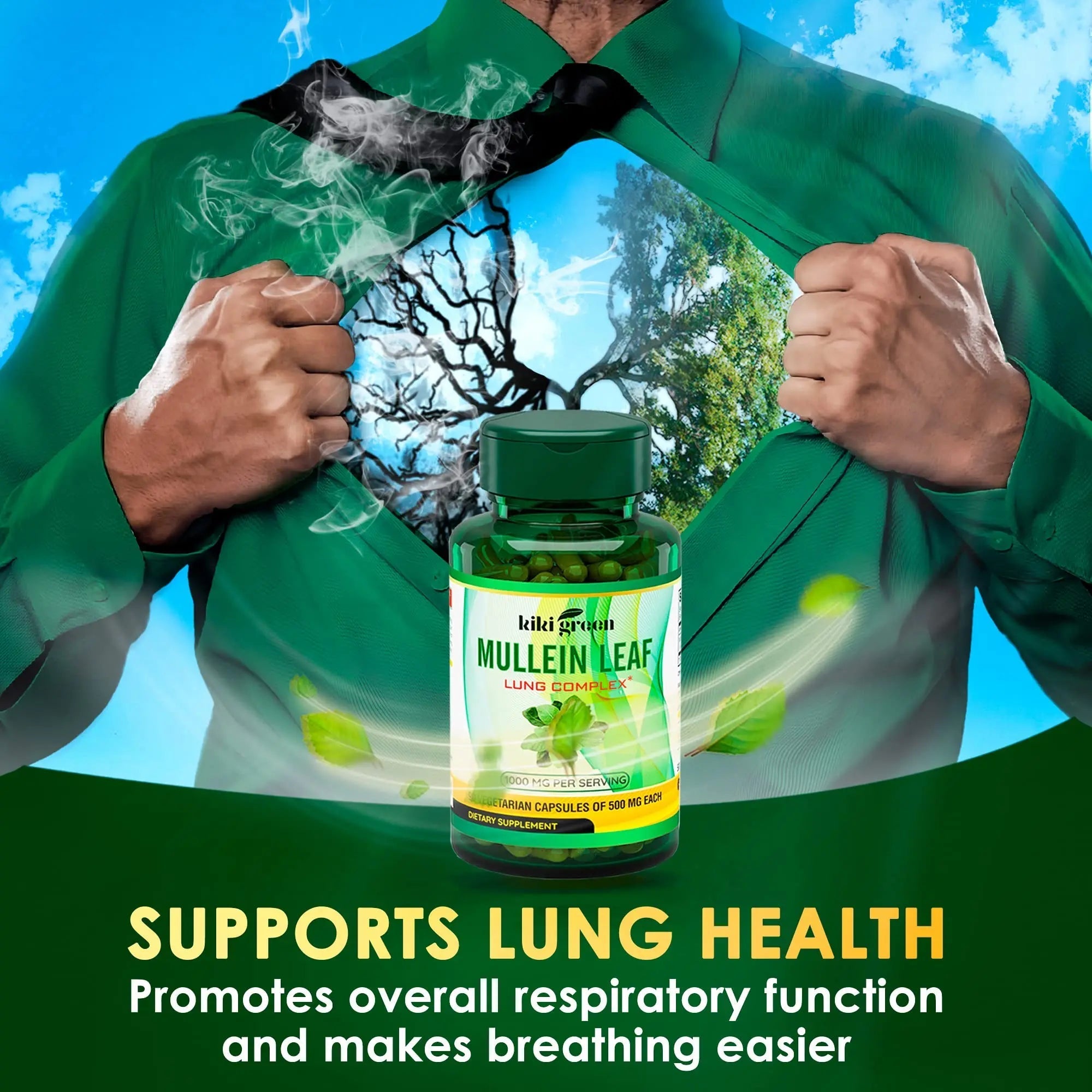 KIKI Green Mullein Leaf Extract Capsules - Herbal Respiratory Supplement - for Lung Cleans - TrustMedUSA