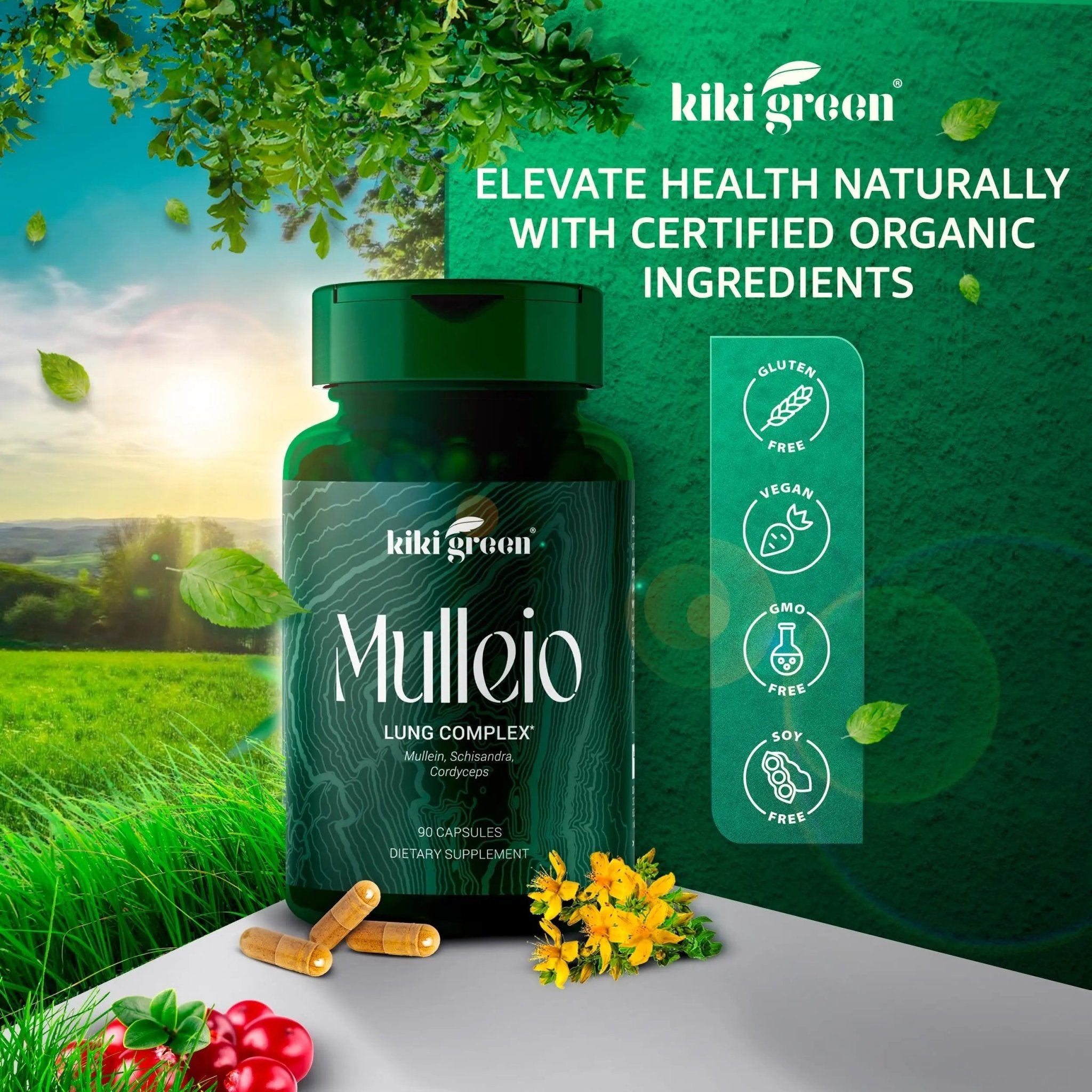 KIKI Green MULLEIO Lung Health Capsules: Herbal Supplement for Lung Cleanse, Better - TrustMedUSA