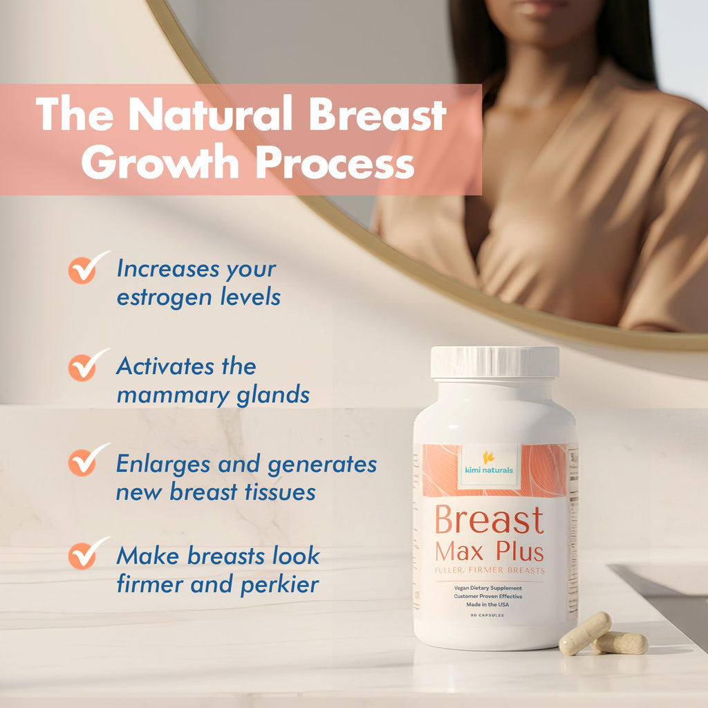 KIMI Naturals Breast Max Plus - Breast Enhancement Pills | Breast Enlargement Supplements with Fenugreek, Breast Growth, Supports Breast Firmness | 90 Capsules - TrustMedUSA