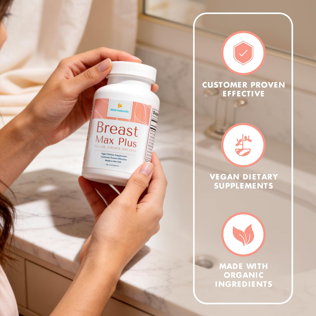 KIMI Naturals Breast Max Plus - Breast Enhancement Pills | Breast Enlargement Supplements with Fenugreek, Breast Growth, Supports Breast Firmness | 90 Capsules - TrustMedUSA
