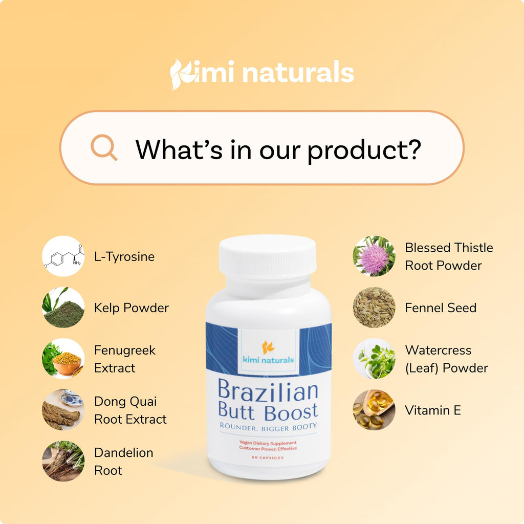 Kimi Naturals Butt Enhancer Pills - Tightening and Butt Lifting Supplements for Bigger Booty and Curvy Hips - Fast Growth Bum Enhancement 60 Capsules - TrustMedUSA