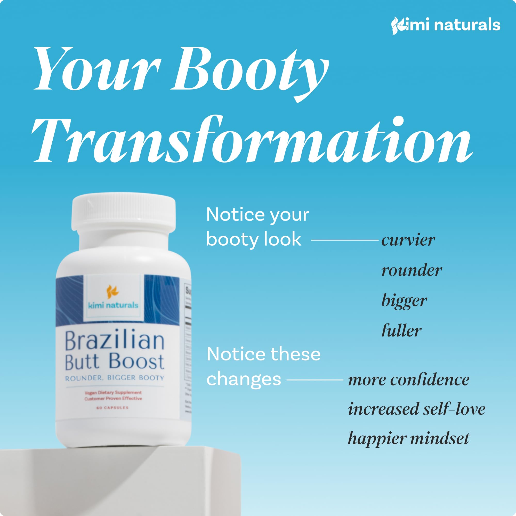 Kimi Naturals Butt Enhancer Pills - Tightening and Butt Lifting Supplements for Bigger Booty and Curvy Hips - Fast Growth Bum Enhancement 60 Capsules - TrustMedUSA