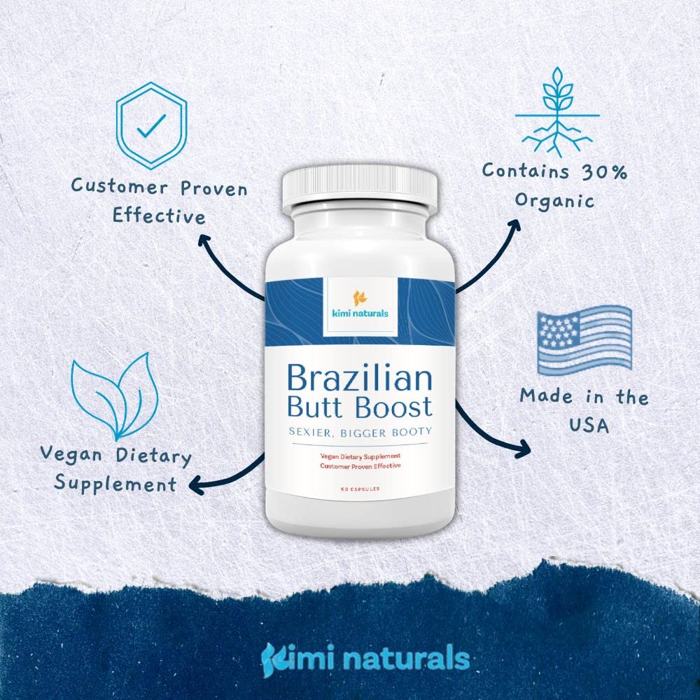 Kimi Naturals Butt Enhancer Pills - Tightening and Butt Lifting Supplements for Bigger Booty and Curvy Hips - Fast Growth Bum Enhancement 60 Capsules - TrustMedUSA
