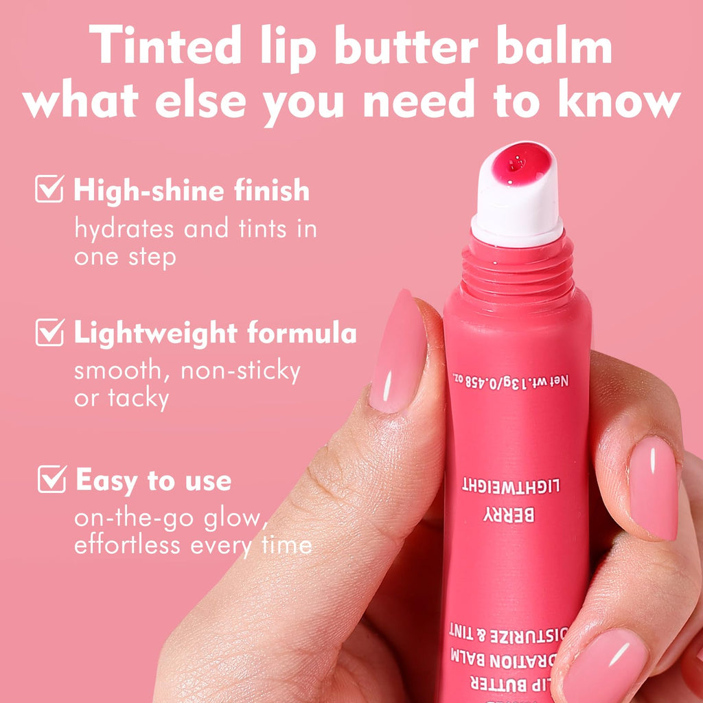 KIMUSE 6 Pcs Tinted Lip Butter Hydration Balm Set, 6 Flavored Shades Hydrating Plumping Gloss with Hyaluronic Acid & Vitamin E, Sheer Tint, Non-Sticky | Vegan Lip Care Makeup for Dry Lips & Daily - TrustMedUSA