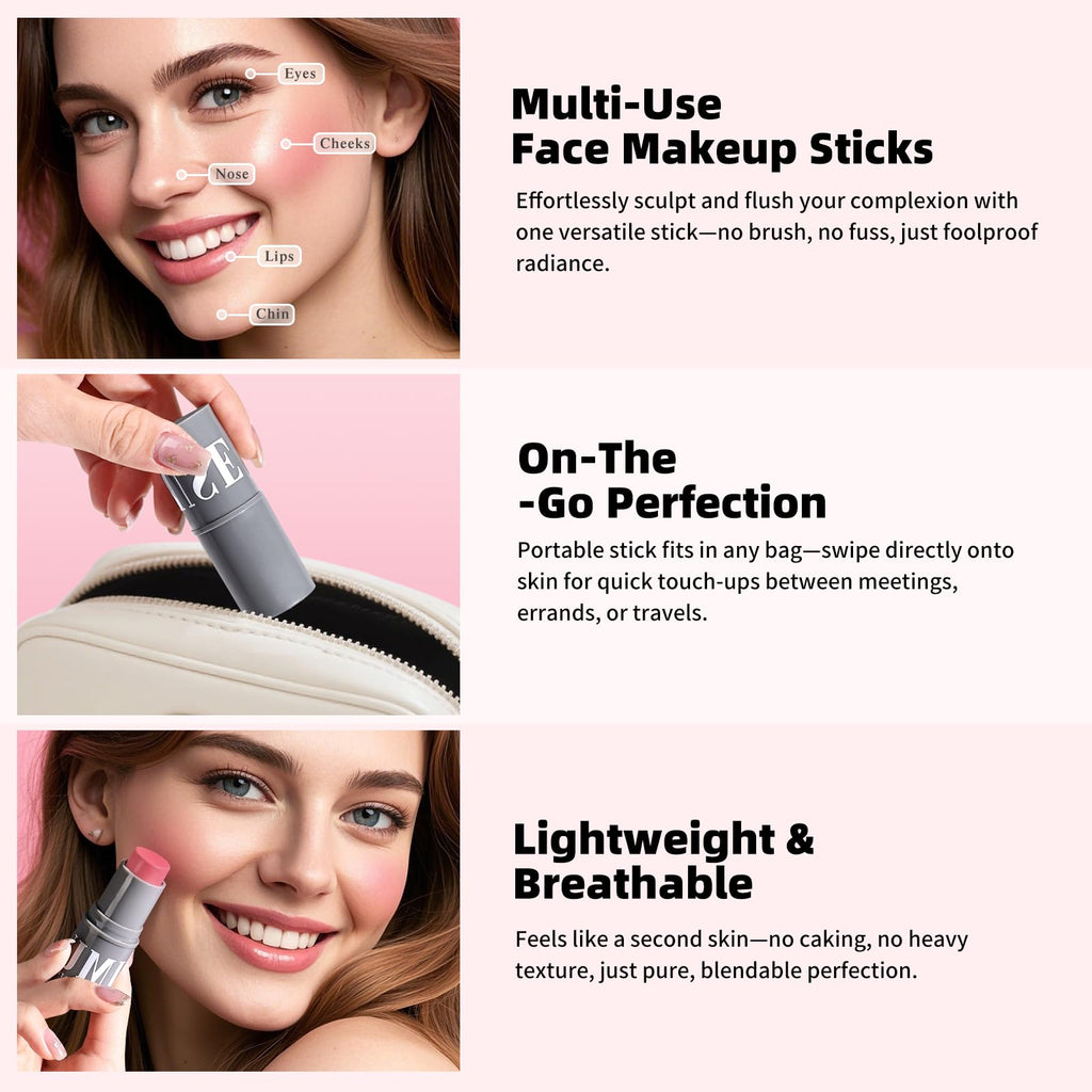 KIMUSE Cream Contour Stick Duo, Cream Blush Stick, Bronzer Shaping Stick, Creamy, Highly Pigmented, Long Lasting, Vegan Face Make Up Sticks - TrustMedUSA