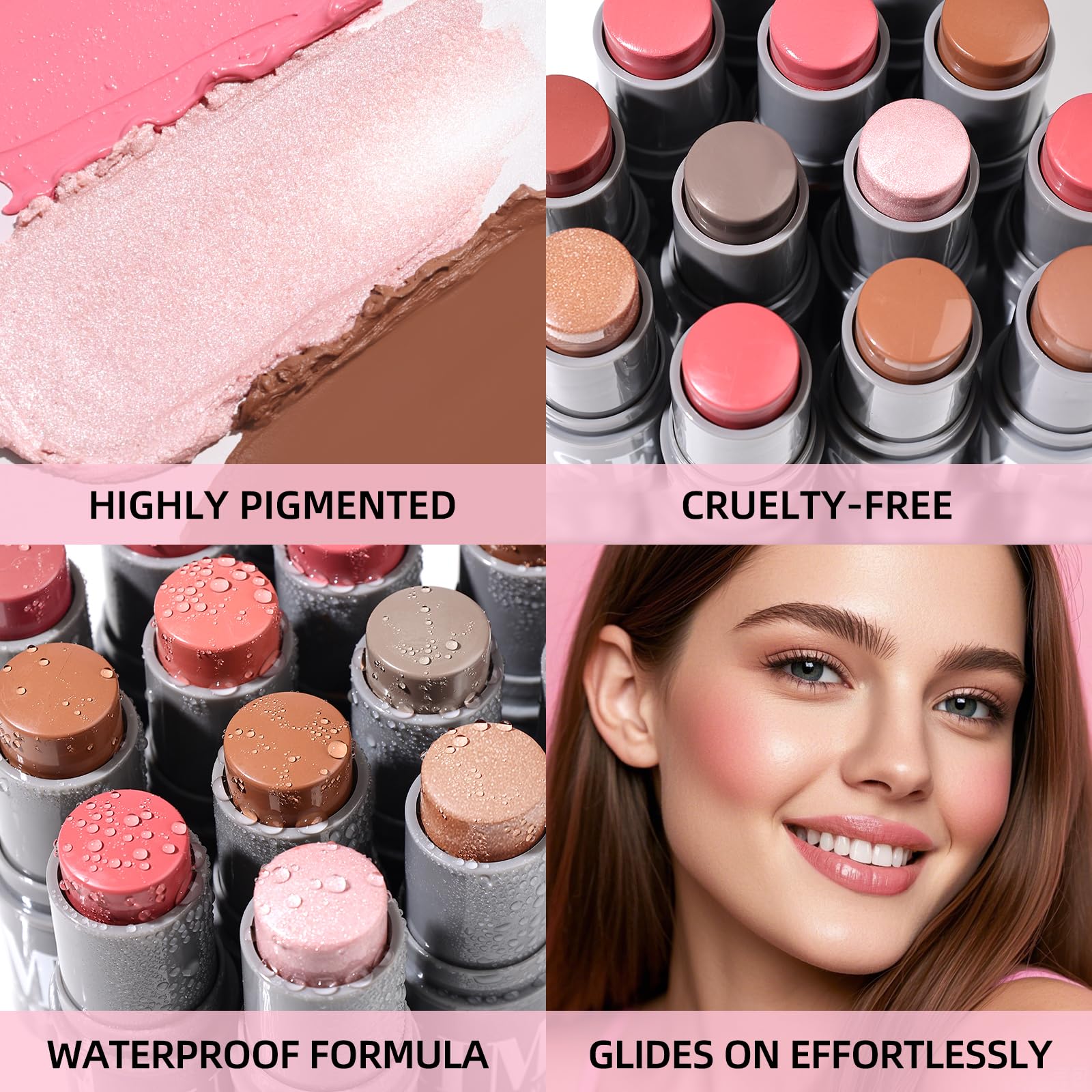 KIMUSE Cream Contour Stick Duo, Cream Blush Stick, Bronzer Shaping Stick, Creamy, Highly Pigmented, Long Lasting, Vegan Face Make Up Sticks - TrustMedUSA