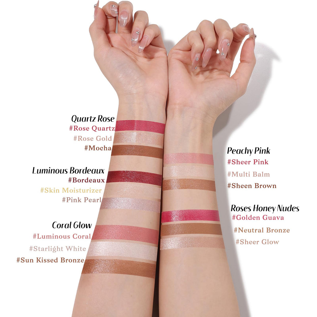 KIMUSE Face Sticks Trio, Cream Blush Stick & Highlighter Stick & Contour Stick for Sculpt the Cheeks, Long Lasting Cream Contour Stick Trio for Face Makeup, with Brush - TrustMedUSA