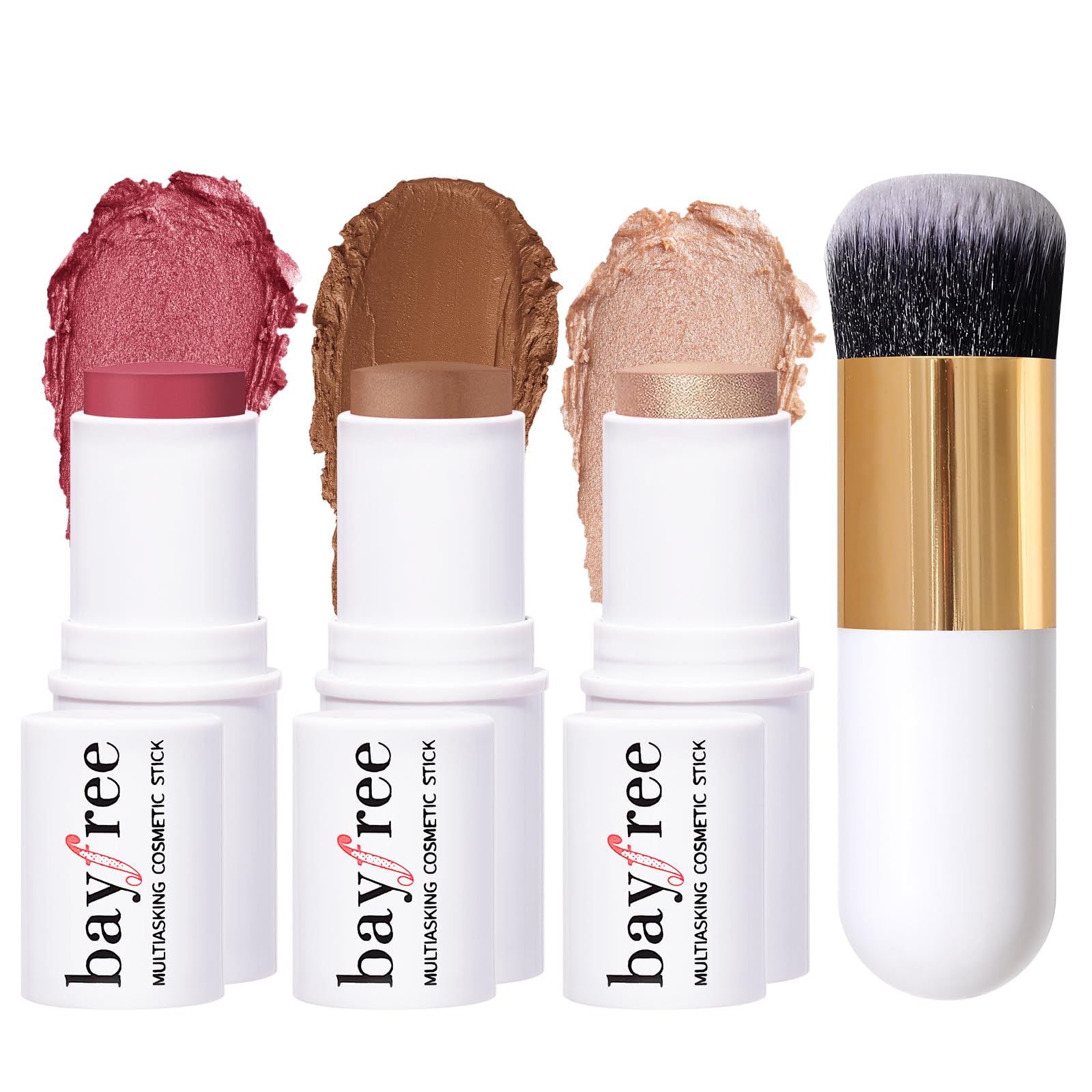 KIMUSE Face Sticks Trio, Cream Blush Stick & Highlighter Stick & Contour Stick for Sculpt the Cheeks, Long Lasting Cream Contour Stick Trio for Face Makeup, with Brush - TrustMedUSA
