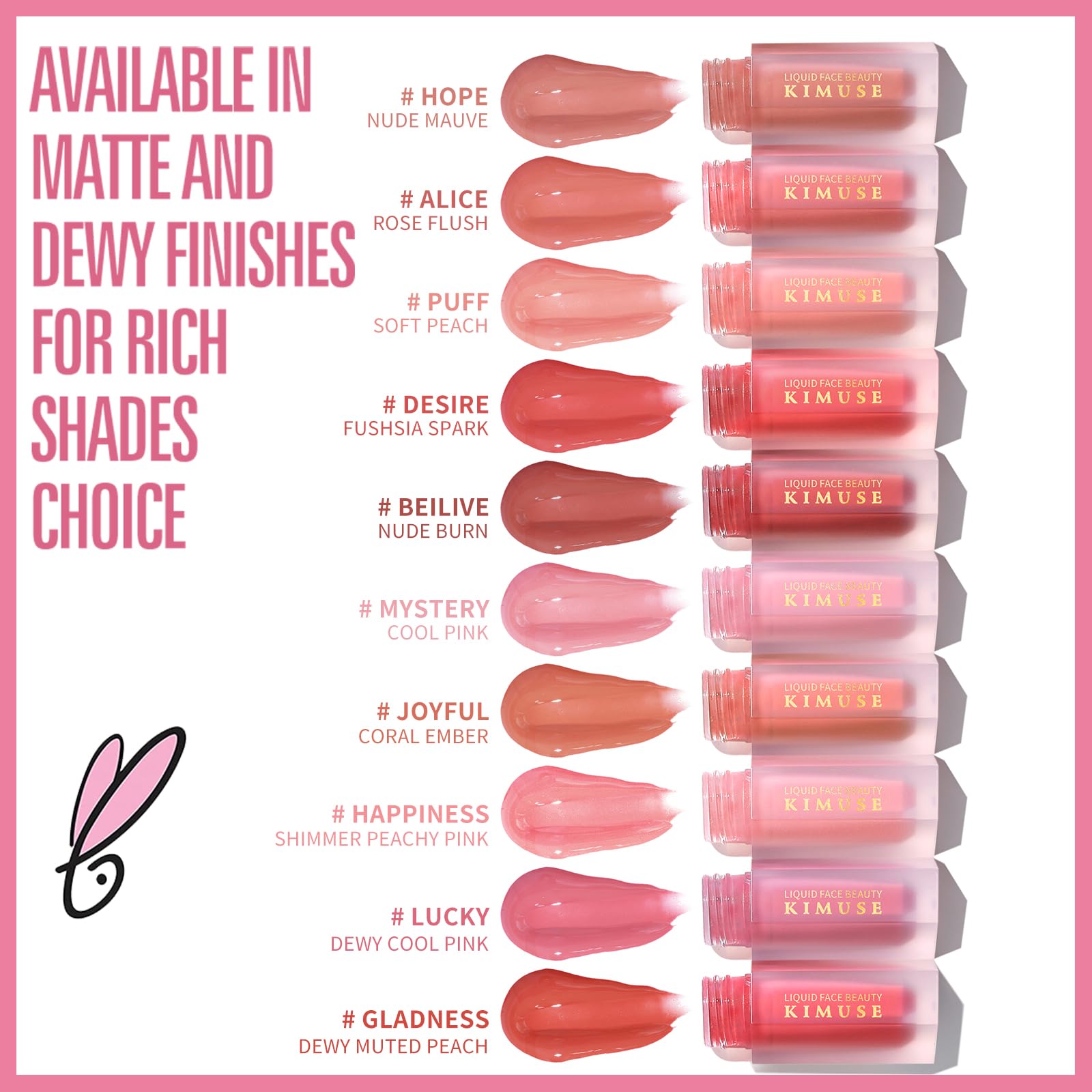 KIMUSE Liquid Blush, Long-Wearing Pigmented Soft Cream Face Blush, Waterproof, Smudge Proof, Dewy Finish - TrustMedUSA