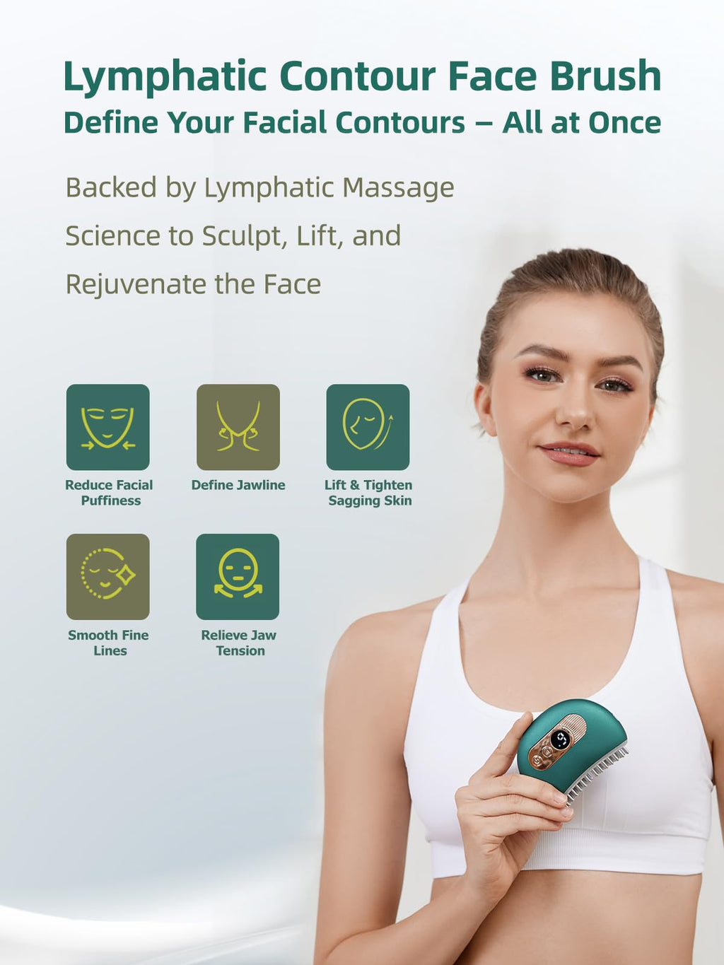 Kinbana Lymphatic Contour Face Brush – Face Massager for Lymphatic Drainage, Double Chin Reducer, and Facial Sculpting – Gentle Vibrating Lymphatic Drainage Tool for Jawline & Puffiness (Green) - Maple Wellness Supplements