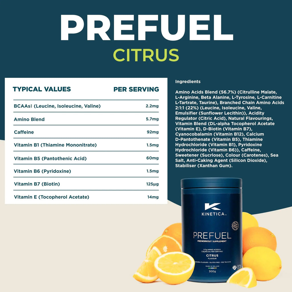 Kinetica PreFuel, Pre Workout, 5.7g Amino Acids & 2.2g BCAA's per Serving, 30 Servings - TrustMedUSA